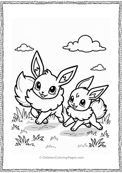 Espeon And Eevee Playing Tag In A Meadow Free PDF Printable