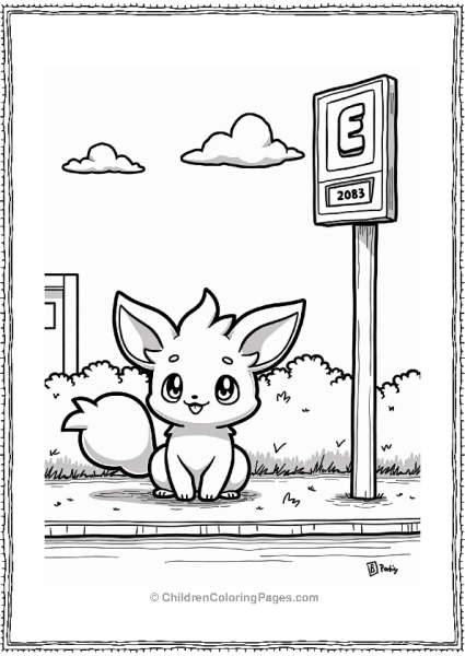 Espeon Waiting At A Bus Stop Free PDF Printable