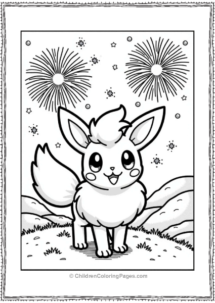 Espeon Watching Colorful Fireworks Free PDF Printable