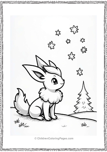 Espeon Watching Snowflakes Free PDF Printable