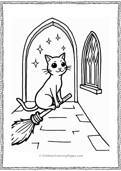 Harry Potter Ghostly Cat On A Broomstick At Hogwarts Free PDF Printable