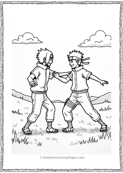 Itachi And Sasuke Sparring In A Grassy Field Free PDF Printable