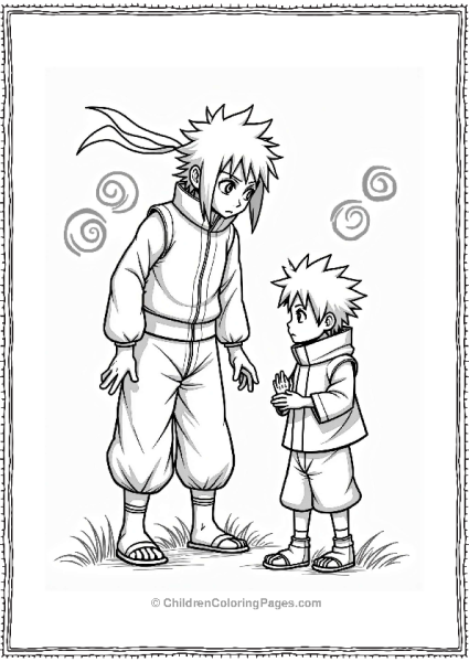 Itachi Demonstrating Ninjutsu To A Young Shinobi Free PDF Printable