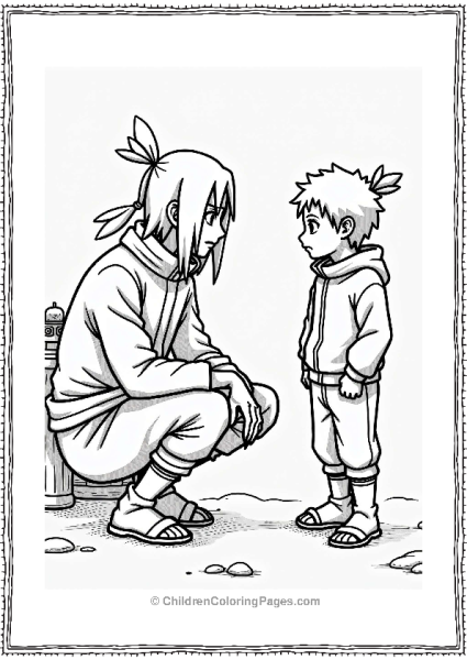 Itachi Encouraging A Young Shinobi Free PDF Printable