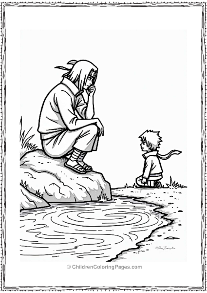 Itachi In A Thoughtful Pose By The River Free PDF Printable