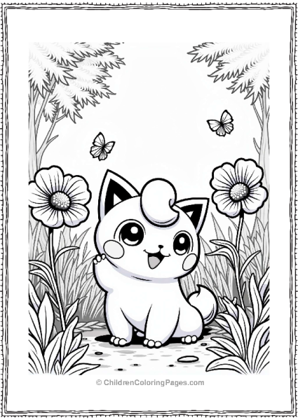 Jigglypuff Among Blooming Flowers Free PDF Printable
