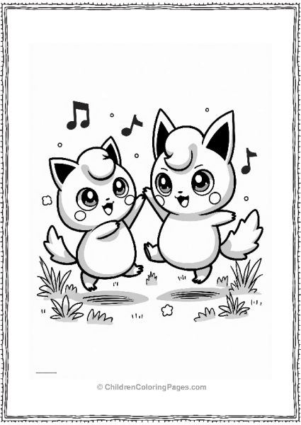 Jigglypuff And Buneary Dancing In A Meadow Free PDF Printable