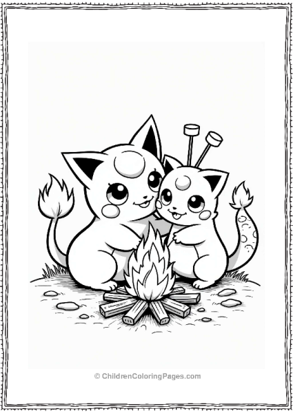 Jigglypuff And Charmander By The Campfire Free PDF Printable