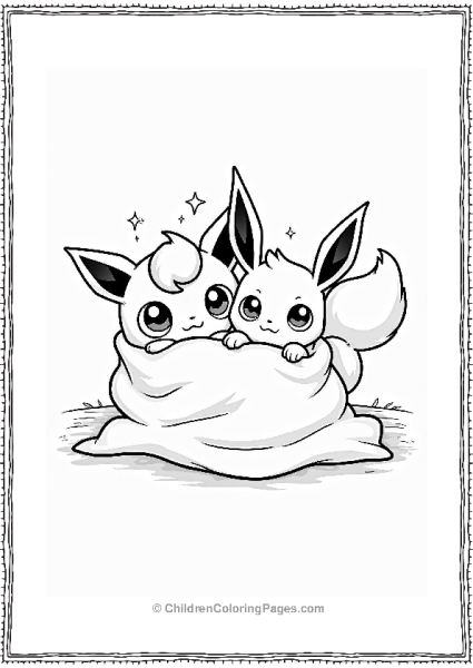 Jigglypuff And Eevee In A Cozy Blanket Free PDF Printable