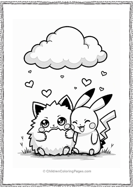 Jigglypuff And Pikachu Cuddling Under A Cloud Free PDF Printable