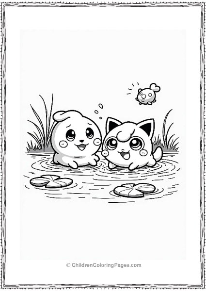 Jigglypuff And Piplup Splashing In A Pond Free PDF Printable