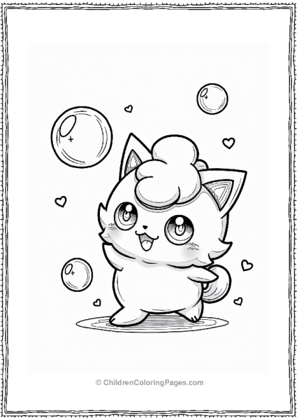 Jigglypuff Blowing Bubbles With Hearts Free PDF Printable