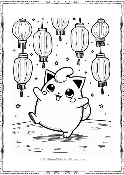 Jigglypuff Dancing Under Colorful Lanterns Free PDF Printable