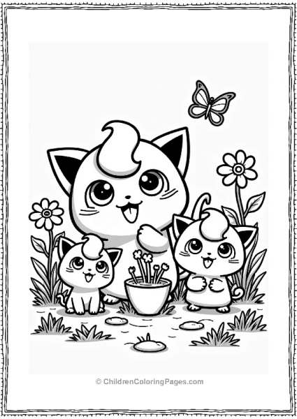 Jigglypuff Family Gardening Scene Free PDF Printable