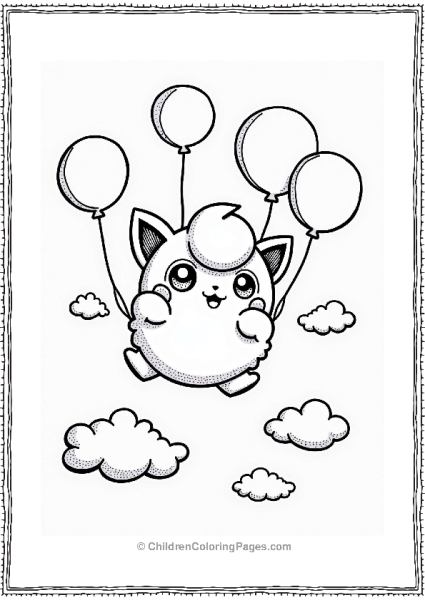 Jigglypuff Floating Among Balloons Free PDF Printable