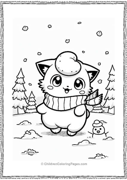 Jigglypuff Playing In A Snowy Landscape Free PDF Printable