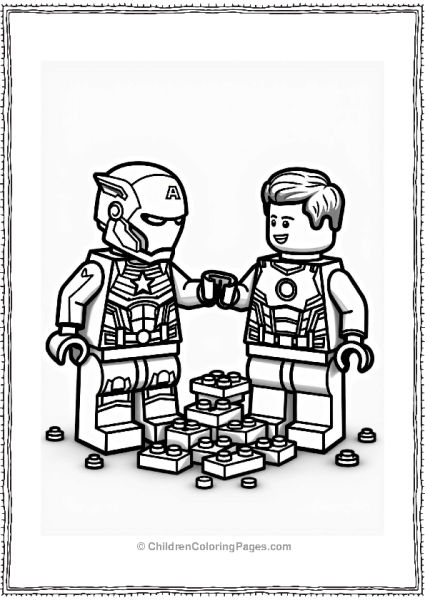 Lego Avengers Captain America And Iron Man Building Together Free PDF Printable