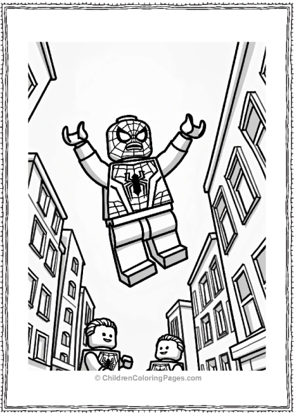 Lego Avengers Lego Spider Man Swinging Between Buildings Free PDF Printable