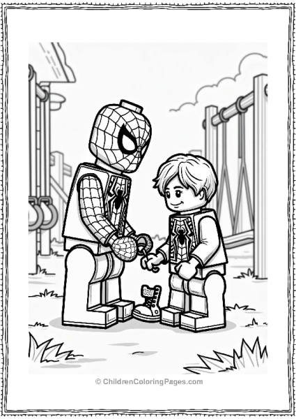 Lego Avengers Spider Man Assists A Child On The Playground Free PDF Printable