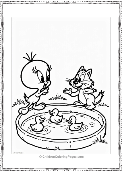 Looney Tunes Tweety Bird And Sylvester At The Duck Pond Free PDF Printable
