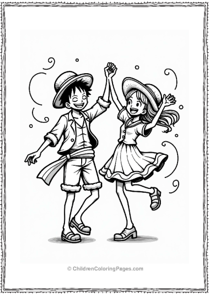 Luffy And Nami Dancing Happily Free PDF Printable