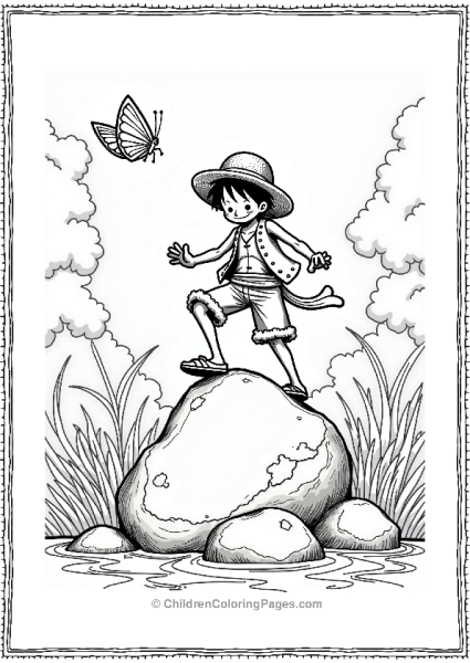 Luffy Balancing On A Rock In The Jungle Free PDF Printable