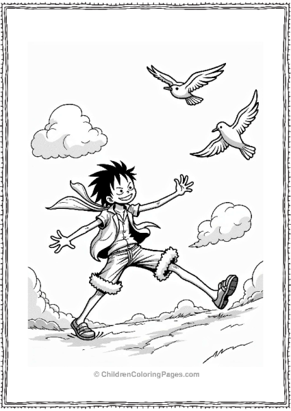 Luffy Chasing Birds In A Blue Sky Free PDF Printable