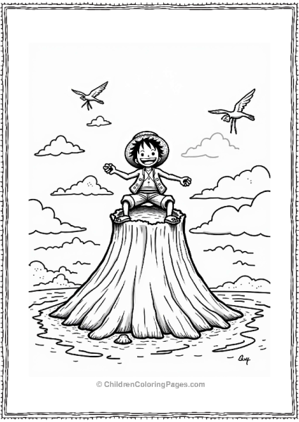 Luffy Climbing A Cartoon Volcano Free PDF Printable