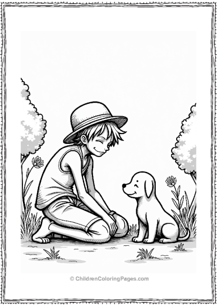 Luffy Comforting A Lost Puppy Free PDF Printable