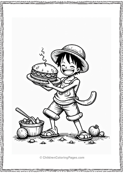 Luffy Enjoying A Meat Pie Free PDF Printable