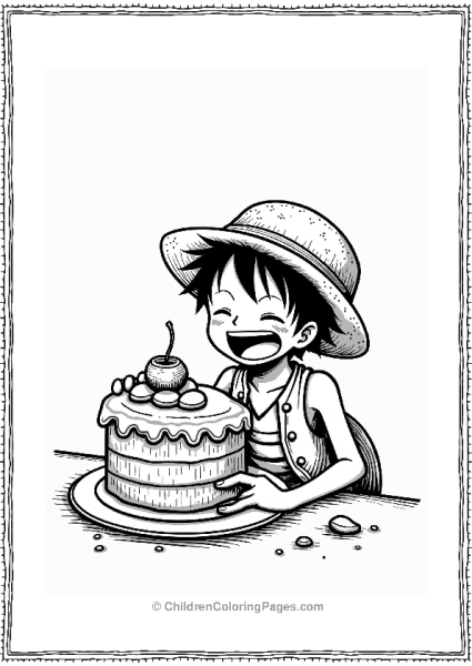Luffy Enjoying Chocolate Cake Free PDF Printable