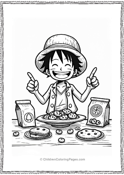 Luffy Enjoying Snacks At The Table Free PDF Printable