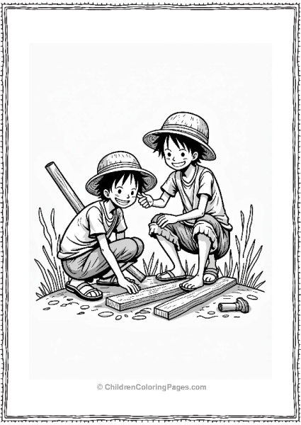 Luffy Helping Build A Shelter Free PDF Printable