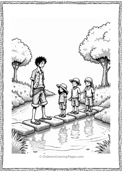 Luffy Helping Kids Cross A Stream Free PDF Printable