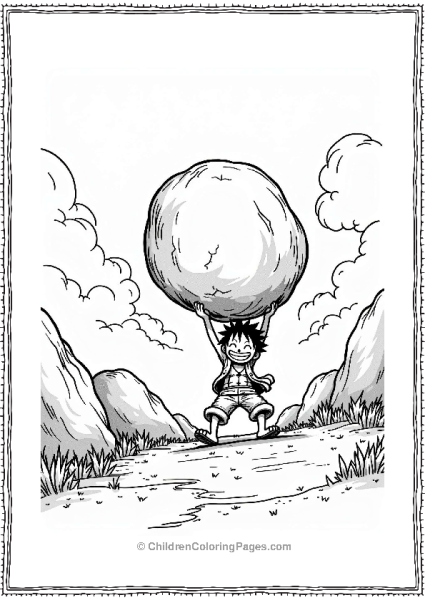 Luffy Lifting A Boulder Free PDF Printable