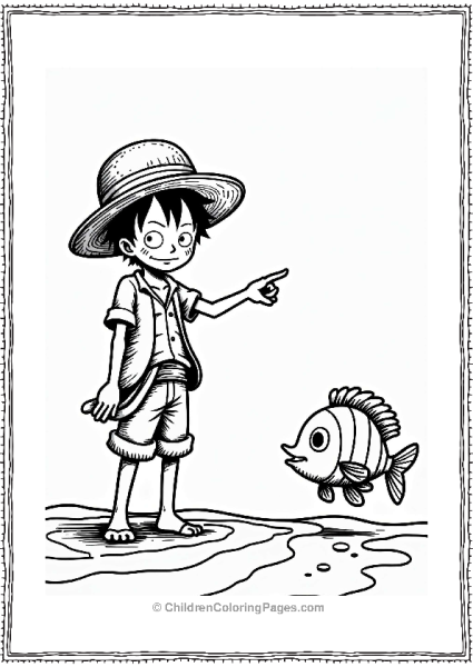 Luffy Pointing At A Colorful Fish Free PDF Printable