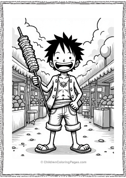 Luffy With A Meat Skewer In A Market Free PDF Printable