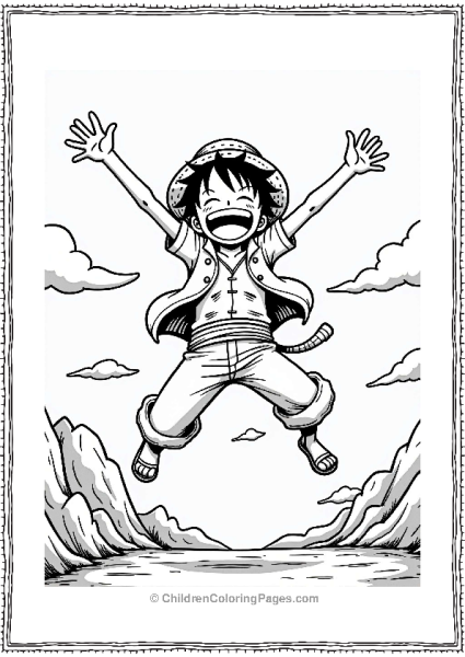 Luffy’s Joyful Jump In A Minimalist Style Free PDF Printable