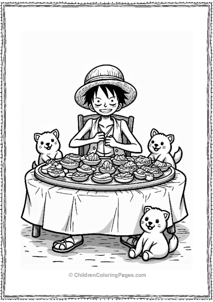 Luffy’s Meat Feast With Playful Animals Free PDF Printable