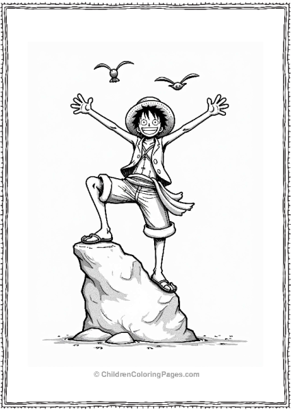 Luffy’s Stretchy Adventure On A Rock Free PDF Printable