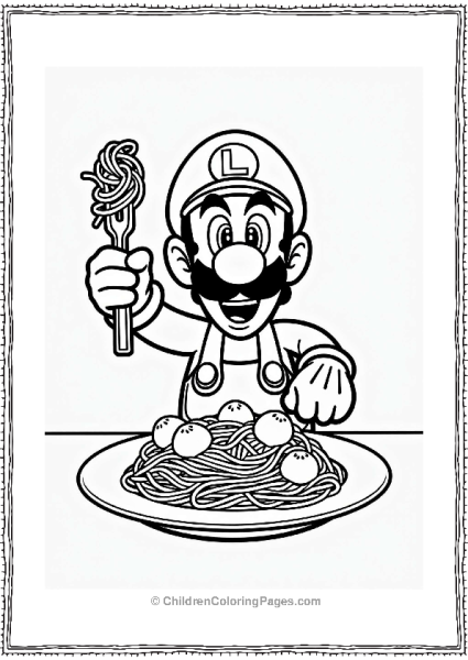 Luigi Enjoying Spaghetti Free PDF Printable