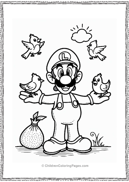 Luigi Feeding Birds Under A Sunny Sky Free PDF Printable