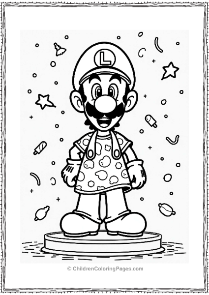 Luigi In A Funky T Shirt On Stage Free PDF Printable