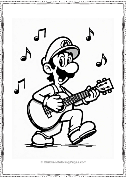 Luigi Playing Guitar With Musical Notes Free PDF Printable