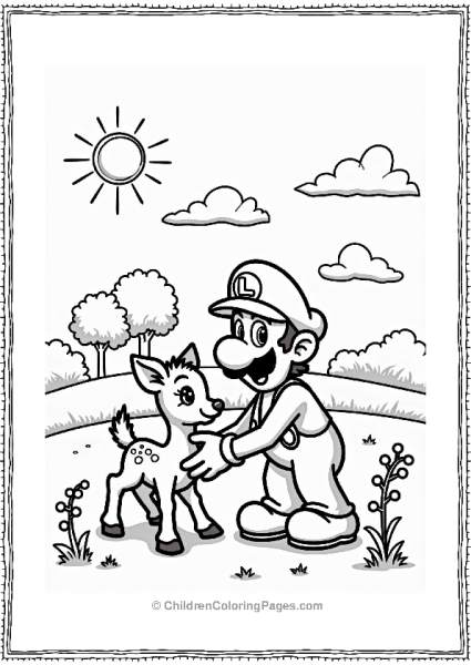 Luigi Playing With A Fawn In A Sunny Meadow Free PDF Printable