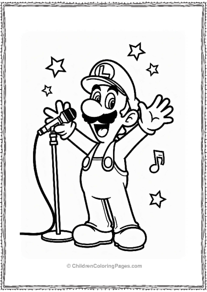 Luigi Singing Joyfully With A Microphone Free PDF Printable