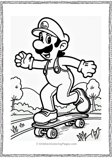 Luigi Skating In The Park Free PDF Printable