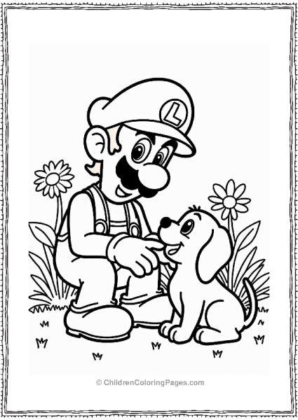 Luigi With A Playful Puppy Free PDF Printable