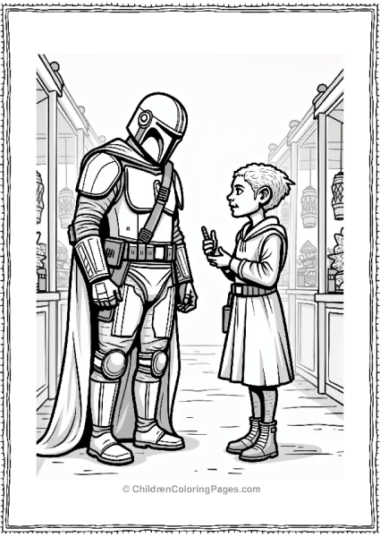 Mandalorian Haggling In A Bustling Market Free PDF Printable