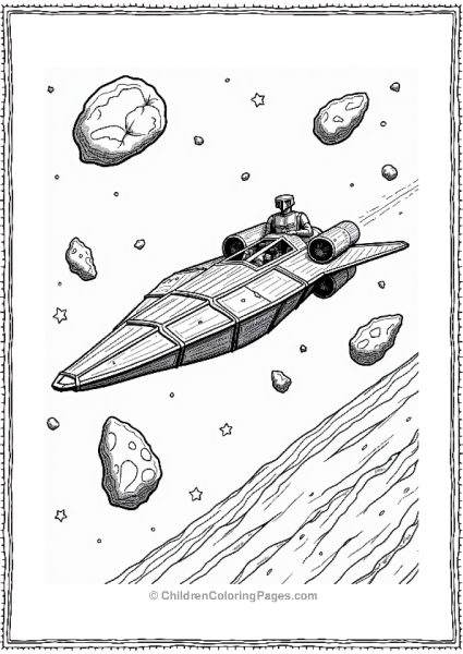 Mandalorian Ship Dodging Asteroids Free PDF Printable